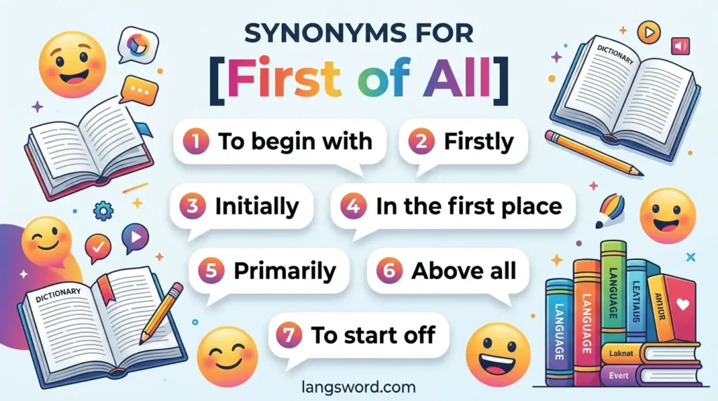 synonyms for first of all