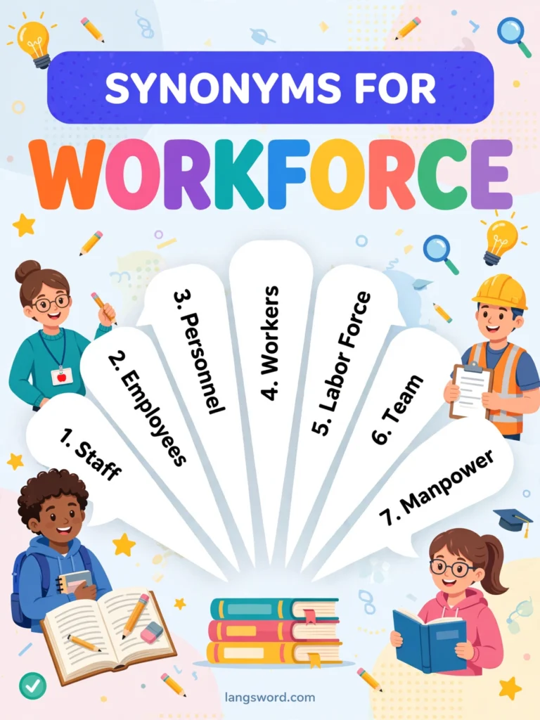 Synonyms for Workforce infographic with seven key synonyms