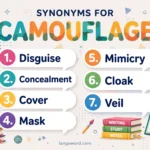 Synonyms for Camouflage infographic with seven key synonyms